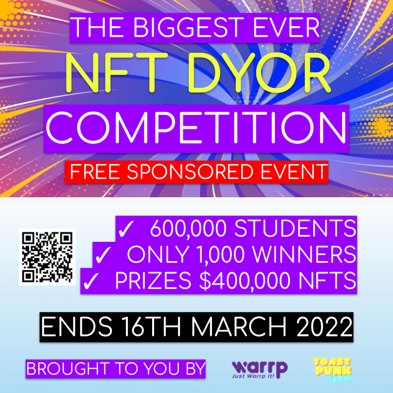 5,500 ToastPunk Genesis NFTs sell out in days as breakfast-themed brand unveils six-figure NFT prizes for the DYOR student competition